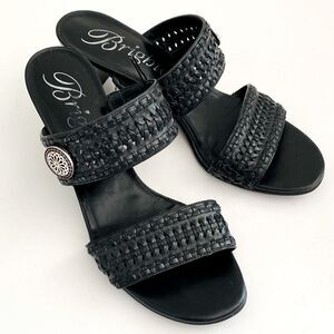 Brighton Tailor Band Woven Leather Sandals Heeled sz 9 Boho Coastal Whimsy Goth